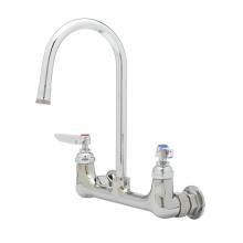 T&S Brass B-0330 - Double Pantry Faucet, 8'' Wall Mount, 133X S/R Gooseneck w/ B-LT Outlet, Lever Handles