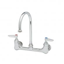 T&S Brass B-0331-M - Double Pantry Faucet, Wall Mount, 8'' Centers, Swivel Gooseneck, Lever Handles (Qty. 6)