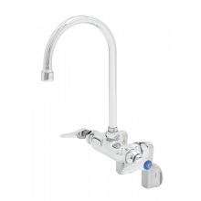 T&S Brass B-0341 - Double Pantry Faucet, Wall Mount, Adjustable Centers, 6'' Gooseneck, Lever Handles