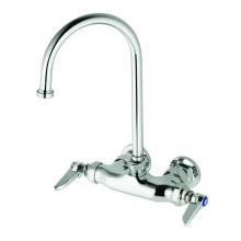 T&S Brass B-0346 - Double Pantry Faucet, Wall-Mount, 3-3/8'' Centers, Swivel/Rigid Gooseneck, Lever Handles