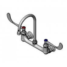 T&S Brass B-0351 - Medical Faucet, 8'' Wall Mount, 120X Rigid Gooseneck, 6'' Wrist-Action Handles