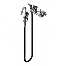 T&S Brass B-0610-JJ - Pot Filler, Wall Mount, 8'' Centers, Vac. Breaker, 68'' Hose, Hook Nozzle, JJ