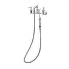 T&S Brass B-0611 - Pot Filler, Wall Mount, 8'' Centers, Vacuum Breaker, 68'' Hose w/ Hook Nozzle