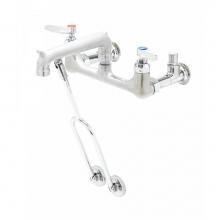 T&S Brass B-0651-RGH - Service Sink Faucet, Wall Mount, 8'' Centers, Pail Hook, Integral Stops, Rough Chrome