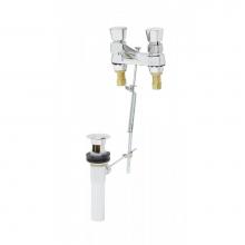 T&S Brass B-0830 - Metering Faucet, Deck Mount, 4'' Centers, Aerator, Push Button Handles, Pop-Up Drain