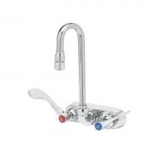 T&S Brass B-1115-132XN5Q4 - 4'' Workboard Faucet, Wall Mount, Qtr-Turn, Swivel Gooseneck, 4'' Wrist Handle