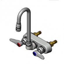 T&S Brass B-1115-132XN5QT - 4'' Workboard Faucet, Wall Mount, Qtr-Turn, Swivel Gooseneck, Lever Handles