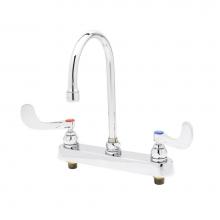 T&S Brass B-1142-04 - 8''c/c Deck Mount Workboard Faucet,4''Wrist Action Handles,133X Swivel Goosene