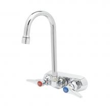 T&S Brass B-1146-02A - Workboard Faucet, 4'' Wall Mount, 179X-A22 Swivel Gooseneck, Lever Handles, Aerator