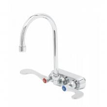 T&S Brass B-1146-04-CR-WS - 4'' Backsplash Workboard Faucet, Ceramas, 4'' Handles, Swivel Gooseneck, 1.5 G