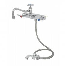 T&S Brass B-1157 - Workboard Faucet, Wall Mount, 8'' Centers, 8'' Swing Nozzle w/Diverter, Hose,