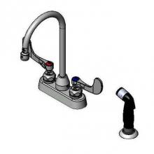 T&S Brass B-1170 - Workboard Faucet, Deck Mount, 4'' Centers, Gooseneck, Diverter, Side Spray, Wrist Handle