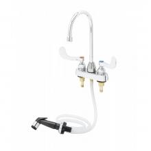 T&S Brass B-1170 - Workboard Faucet, Deck Mount, 4'' Centers, Gooseneck, Diverter, Side Spray, Wrist Handle