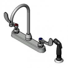 T&S Brass B-1172-07-WH4 - 8'' c/c Workboard Faucet, 5 3/4'' Swivel Gooseneck, B-WH4, 7' Sidespray