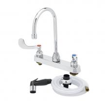 T&S Brass B-1172-07-WH4 - 8'' c/c Workboard Faucet, 5 3/4'' Swivel Gooseneck, B-WH4, 7' Sidespray