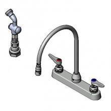 T&S Brass B-1172-T - Workboard Faucet, Deck Mount, 8'' Centers, Gooseneck, Diverter, Side Spray w/ Rosespray