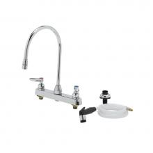 T&S Brass B-1174 - 8'' Workboard Faucet, Deck Mt, 8-13/16'' Swivel Gooseneck, 4' Sidespray