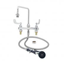 T&S Brass B-2346 - Workboard Faucet w/ Spray Valve, 8'' Centers, Vacuum Breaker Gooseneck, 4'' Wr