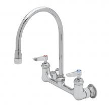 T&S Brass B-2444 - Double Pantry Faucet, Wall Mount, 8'' Centers, S/R Gooseneck w/Aerator, Lever Handles