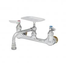 T&S Brass B-2484 - Double Pantry Faucet, 8'' Wall Mount, 6'' Swing Nozzle w/ Soap Dish, Lever Han