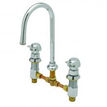 T&S Brass B-2820-PA - Metering Fct, Deck Mount, 8'' Centers, Rigid/Swivel GN w/ 2.2 GPM Aerato, Pivot Action M