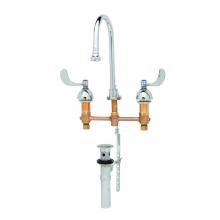 T&S Brass B-2868-04 - Medical Faucet, Concealed Body, 8'' C/C, Swivel/Rigid GN w/Rosespray, Wrist Handles, Pop