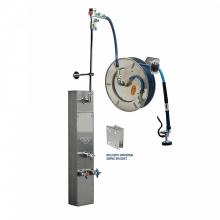 T&S Brass B-7142-U01WS8BC - 50' Stainless Steel Open Hose Reel w/ Stainless Steel Surface Mount Cabinet with Bottom Inlet