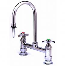 T&S Brass BL-5715-01 - Lab Mixing Faucet, 8'' Deck Mount, Swivel/Rigid Gooseneck, Serrated Tip, 4-Arm Handles