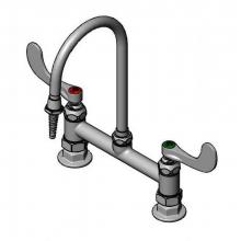 T&S Brass BL-5715-01WH4 - Lab Mixing Faucet, 8'' Deck Mount, Swivel/Rigid Gooseneck, Serrated Tip, 4'' W