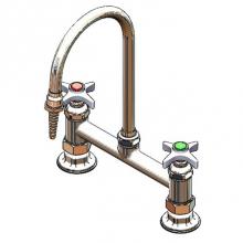 T&S Brass BL-5715-02 - Lab Mixing Faucet, Deck Mounted, Swivel Gooseneck, Serrated Tip, 4-Arm Handles