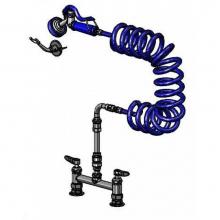 T&S Brass PG-8DESV00ZCJZF - Pet Grooming: 8'' Deck Mount, Ceramas, VB, 9' Coiled Hose, Angled Blue Spray Valve