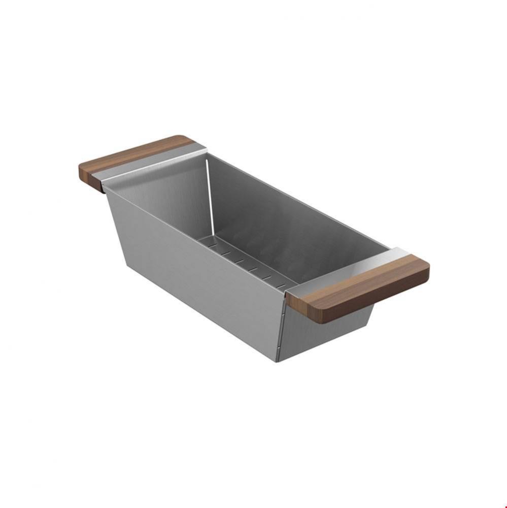 Colander For Fira Sink W/Ledge, Walnut Handles, 6X17-1/4X4-1/4