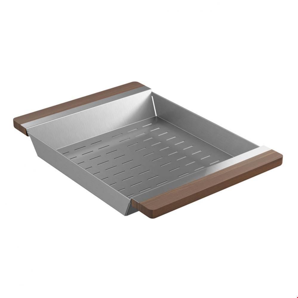 Colander For Fira Sink W/Ledge, Walnut Handles, 12X17-1/4X2-1/4