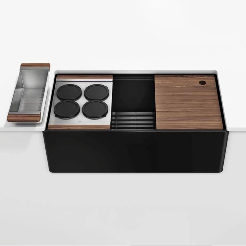 Fira und. Reversible apronfront set, Single bowl, Walnut acc. 36X19X11-1/2, Matte black
