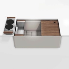 Home Refinements by Julien 005431 - Fira und. Reversible apronfront set, Single bowl, Walnut acc. 33X19X11-1/2, Matte Taupe