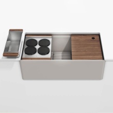 Home Refinements by Julien 005432 - Fira und. Reversible apronfront set, Single bowl, Walnut acc. 36X19X11-1/2, Matte Taupe