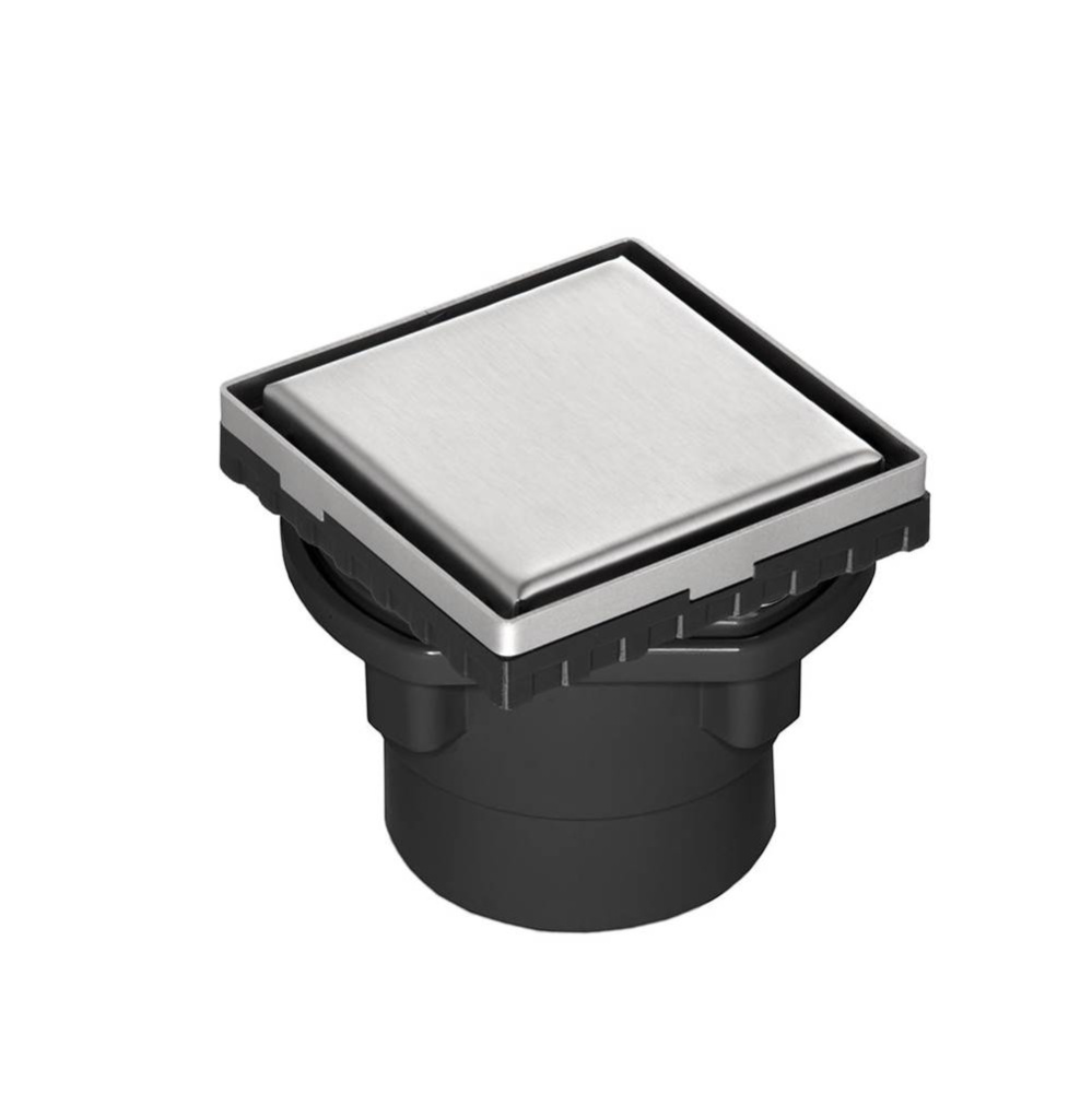 4'' x 4'' LSD 4 Solid Style Complete Kit in Satin Stainless with ABS Drain Bod