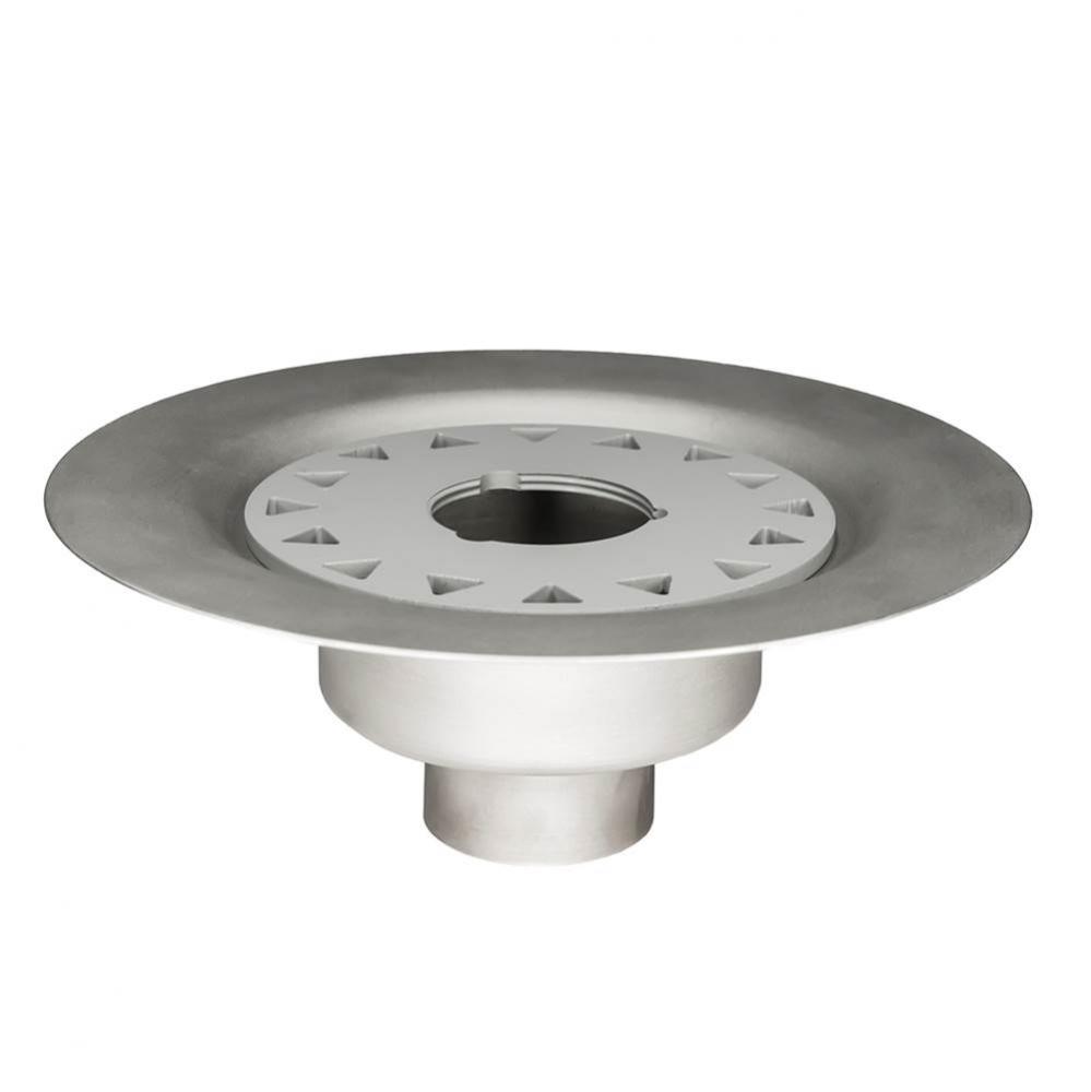 Bonded Flange Stainless Steel Drain 2'' Throat, 2'' No Hub Outlet
