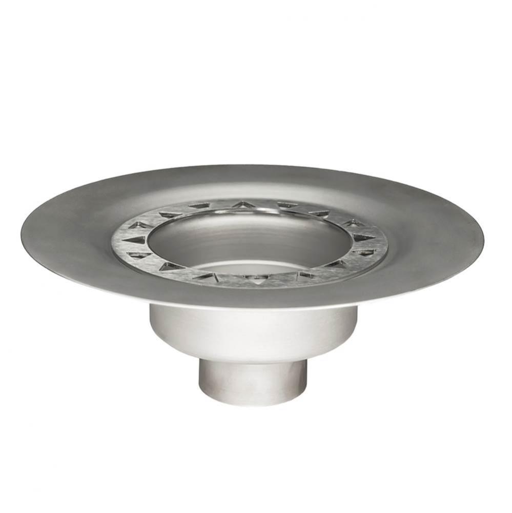 Bonded Flange Stainless Steel Drain 4'' Throat, 2'' No Hub Outlet
