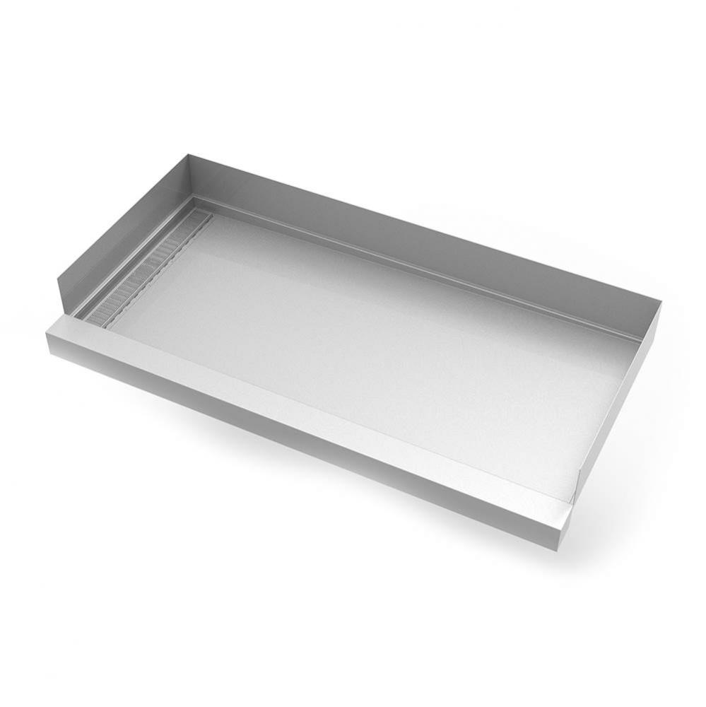 30''x 60'' Stainless Steel Shower Base with Left Wall Wedge Wire Linear Drain