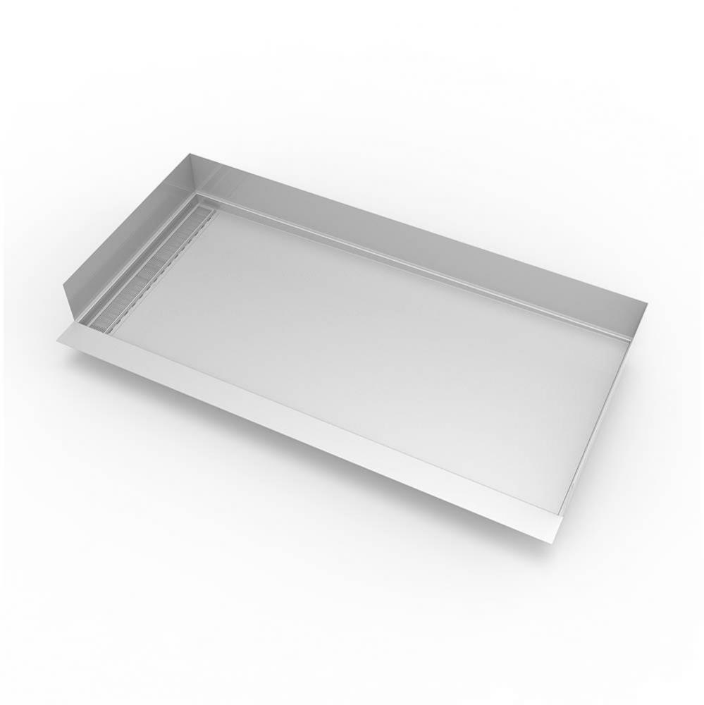 30''x 60'' Curbless Stainless Steel Shower Base with Left Wall Wedge Wire Line