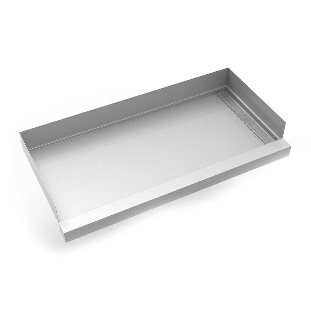 30''x 60'' Stainless Steel Shower Base with Right Wall Wedge Wire Linear Drain