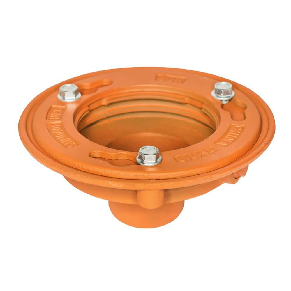 Clamp Down Drain Cast Iron 4'' Throat, 2'' No Hub Outlet