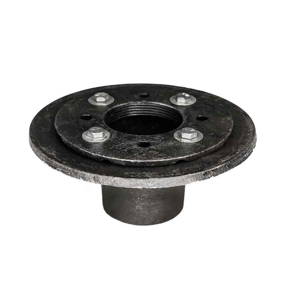 Clamp Down Drain Cast Iron, 2'' Throat, 2'' No Hub Outlet