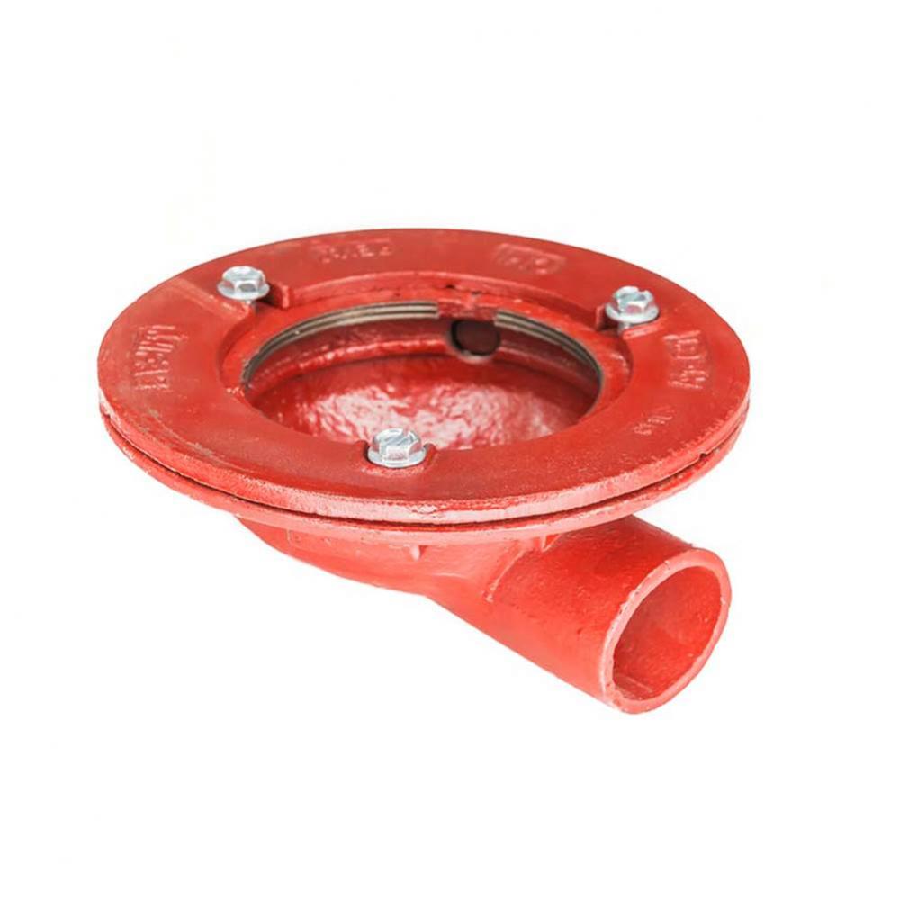 Clamp Down Drain Cast Iron, Side Outlet No Trap 4'' Throat, 2'' Outlet