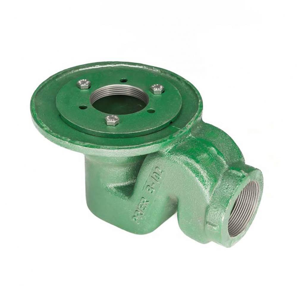 Clamp Down Drain Cast Iron, Integral Trap 2'' Throat, 2'' Threaded Side Outlet