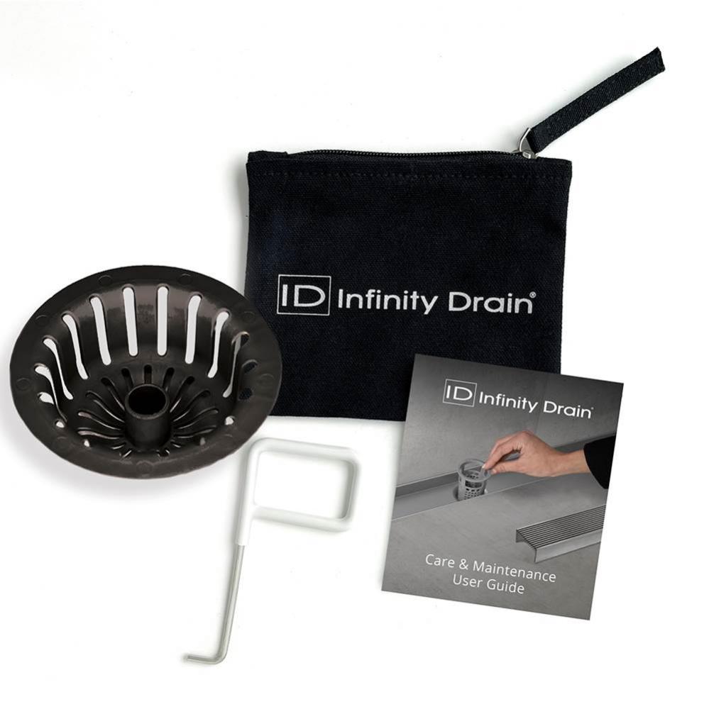 Hair Maintenance Kit. Includes maintenance guide, DKEY Lift-out key, and HS 4B Hair Strainer in bl