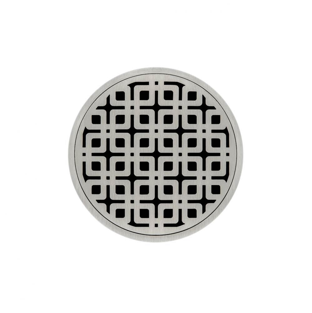 5'' Round Strainer with Link Pattern Decorative Plate and 2'' Throat in Satin