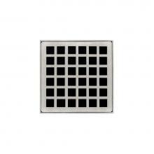 Infinity Drain Q 4 SS - 4'' x 4'' Strainer with Squares Pattern Decorative Plate and 2'' Thr