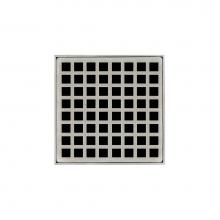 Infinity Drain Q 5 SS - 5'' x 5'' Strainer with Squares Pattern Decorative Plate and 2'' Thr